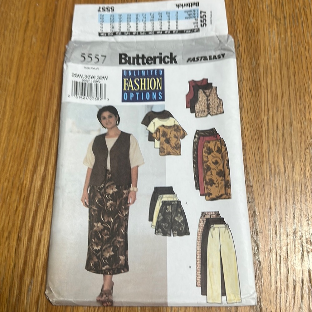 Uncut vintage sewing pattern Butterick 5557 women’s vest, top, skirt, pants, etc